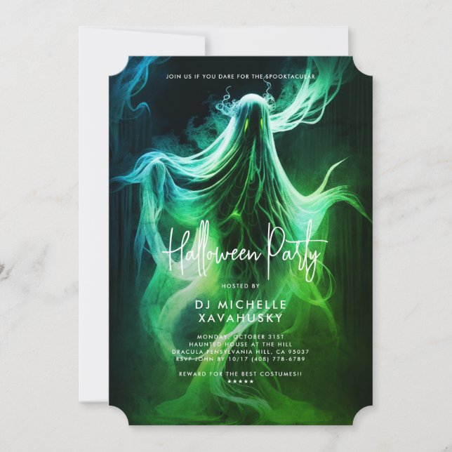 Invitation Éffrayant Adulte Halloween Party Green Ghost (Devant)