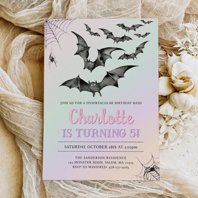 Invitation Éffrayant Bats Pastel Halloween fête d'anniversair (Créateur téléchargé)