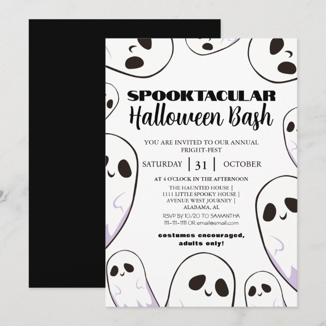 Invitation éffrayant Boo Maison hantée Fête de bash Halloween (Devant / Derrière)