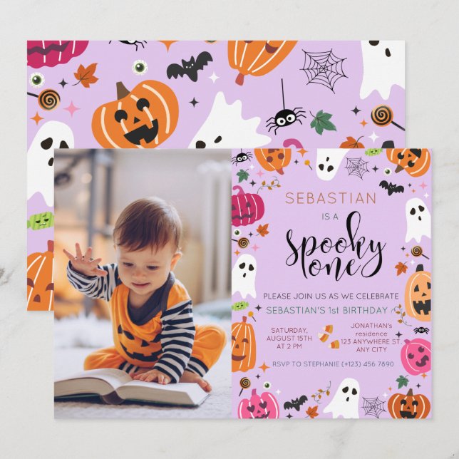 Invitation ÉFFRAYANT ! Filles Halloween 1er anniversaire (Devant / Derrière)