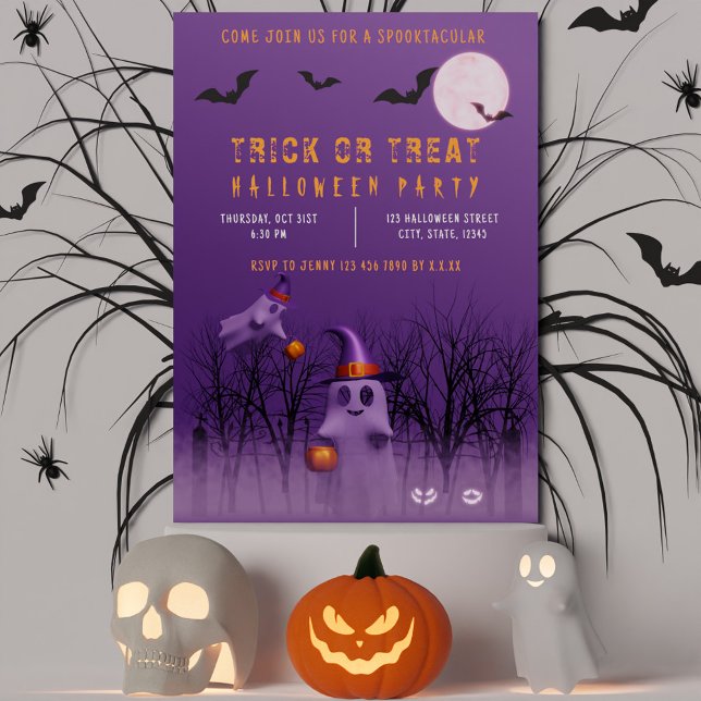 Invitation Éffrayant Ghosts Trick ou Treat Halloween fête (Spooky Ghosts Trick or Treat Halloween party Invitation)
