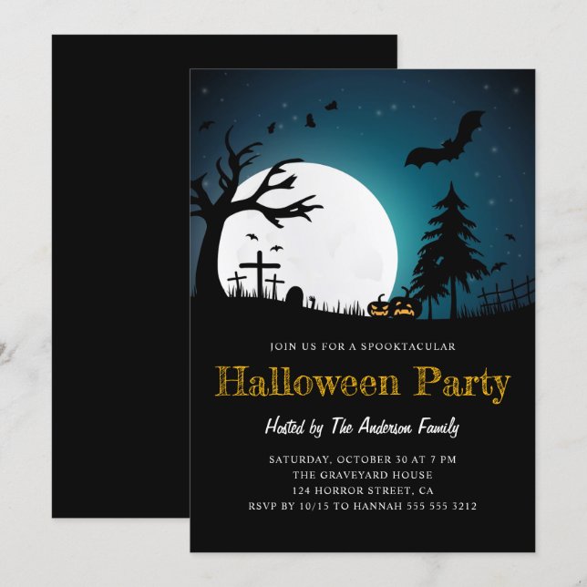 Invitation Éffrayant Graveyard Midnight Halloween Party Invit (Devant / Derrière)