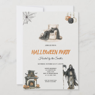 Invitation Éffrayant Grim Reaper et Citrouille Halloween Part