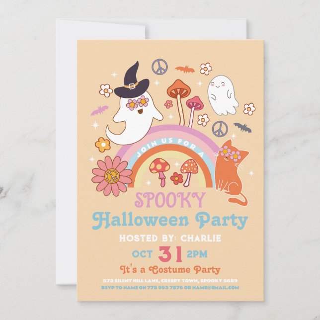 Invitation Éffrayant Halloween Enfants les années 70 Retro Vi (Devant)