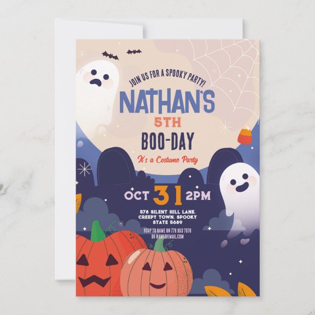 Invitation Éffrayant Halloween Fantômes Anniversaire Enfants  (Devant)