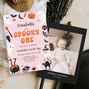 Invitation Éffrayant Halloween rose 1er anniversaire