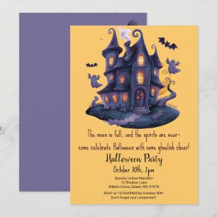 Invitation Éffrayant Haunted House Ghosts Bats Halloween Part