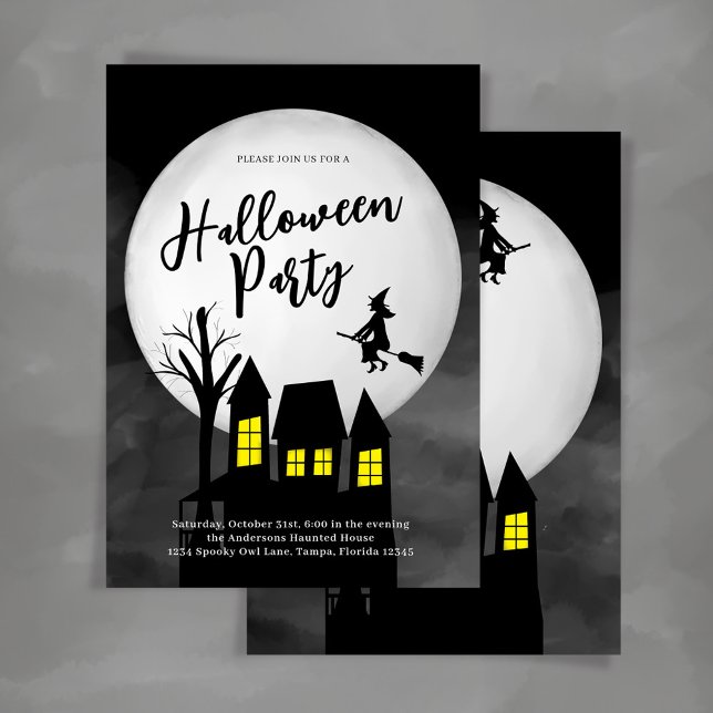 Invitation Éffrayant Haunted House Halloween fête personnalis (Spooky Halloween Party Invitation Template)