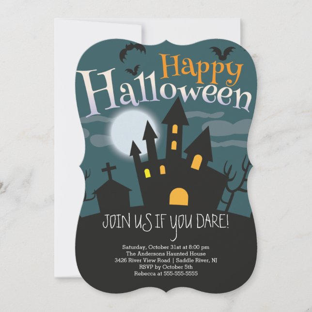Invitation Éffrayant Haunted House Halloween Parti (Devant)