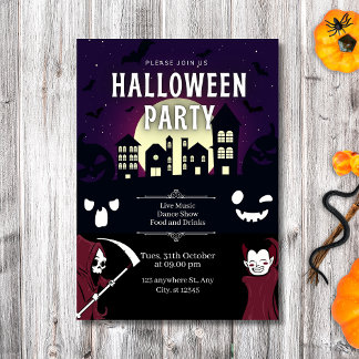 Invitation Éffrayant Haunted Village & Monsters Halloween Par