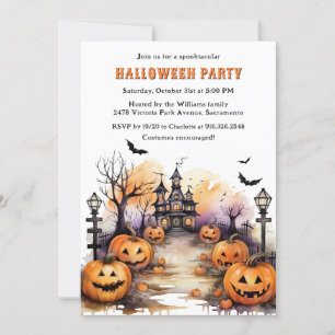 Invitation Éffrayant Jack O’Lanterns Bats Sorcière Halloween 
