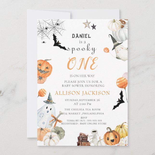 Invitation Éffrayant One Boo Ghost Halloween 1er anniversaire (Devant)