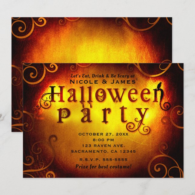 Invitation Éffrayant Orange Trick ou Treat Halloween Party (Devant / Derrière)