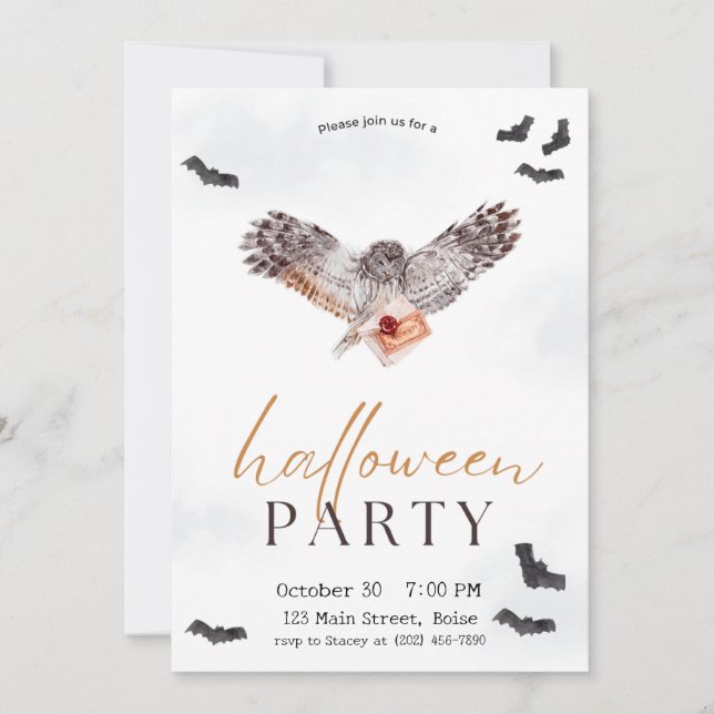 Invitation Éffrayant Owl Fall Halloween Party (Devant)