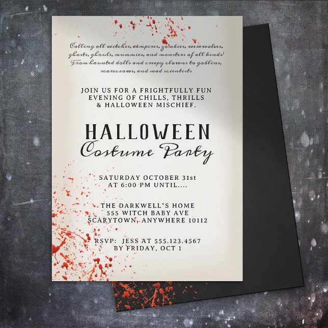Invitation Effrayant sang adulte Splatter Halloween Party (Créateur téléchargé)