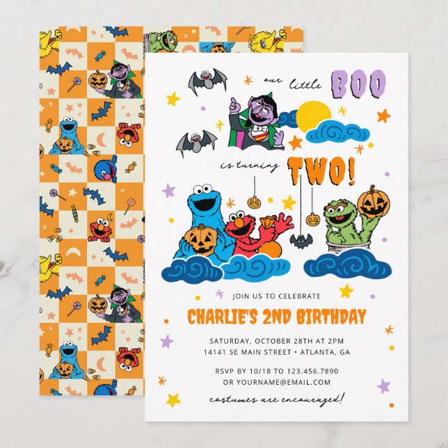 Invitation Éffrayant Sesame Street Halloween Anniversaire (Devant / Derrière)