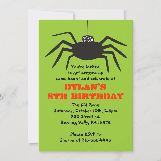 Invitation ÉFFRAYANT SPIDER Halloween Anniversaire Fête Invit (Devant)