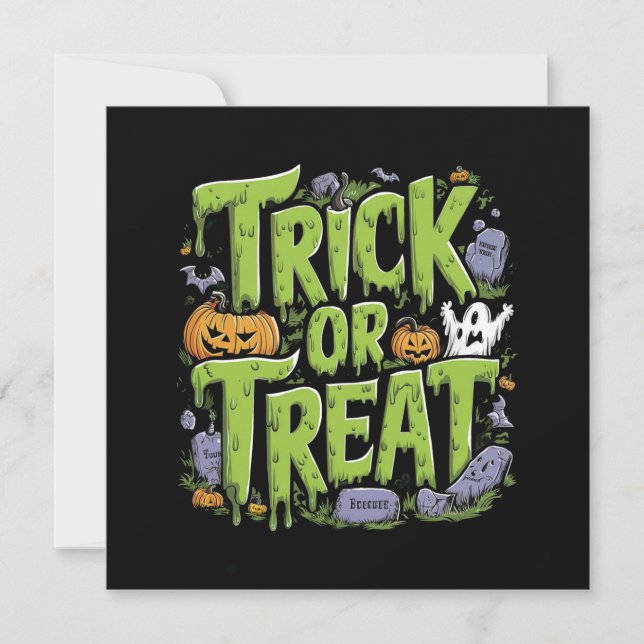 Invitation Éffrayant Tricoter ou traiter l'Halloween mince (Devant)