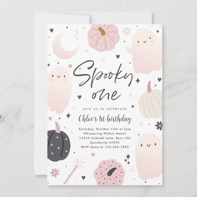 Invitation Éffrayant Un Boho Halloween Ghost 1er Anniversaire (Devant)