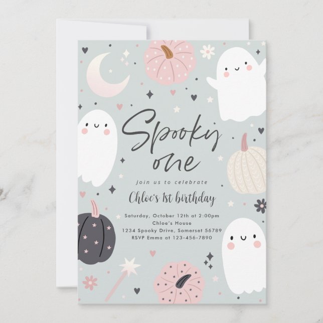 Invitation Éffrayant Un Boho Halloween Ghost 1er Anniversaire (Devant)