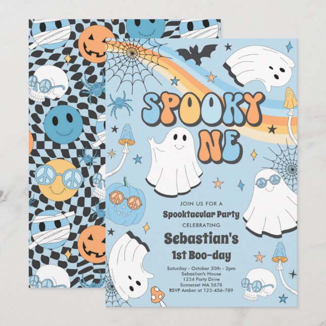 Invitation Éffrayant Un Halloween Fantôme Super 1er Anniversa (Devant / Derrière)