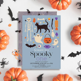 Invitation Éffrayant Un Halloween Motifs Bleu 1er anniversair
