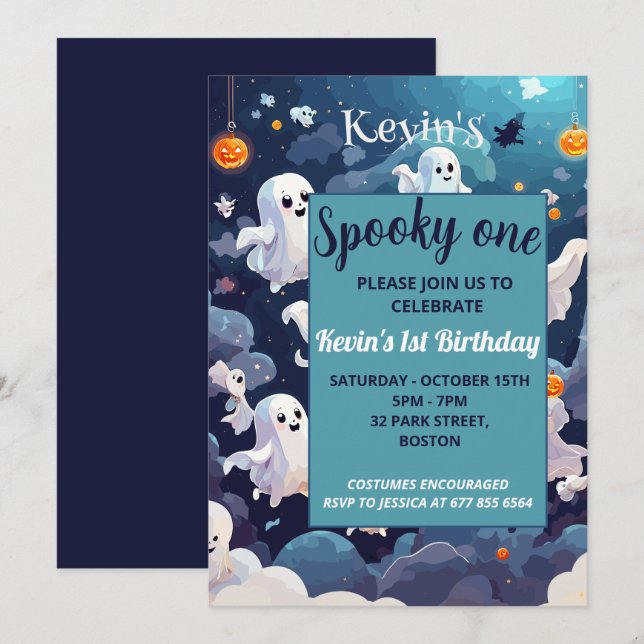 Invitation Éffrayant un mignon Halloween Anniversaire (Devant / Derrière)