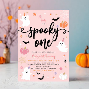 Invitation Éffrayant Un Pink Halloween Cute Ghost 1er Anniver
