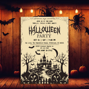 Invitation Éffrayant vintage lune hantée nuit noire Halloween