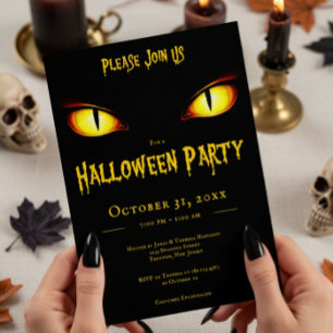 Invitation Éffrayant Yellow Black Cat Eyes Adulte Halloween P