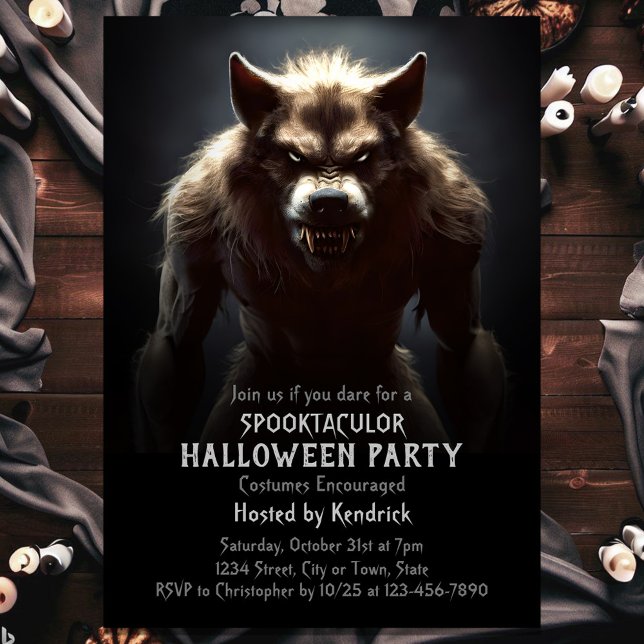Invitation Éffrayante fête costumée d'Halloween Werewolf (Créateur téléchargé)