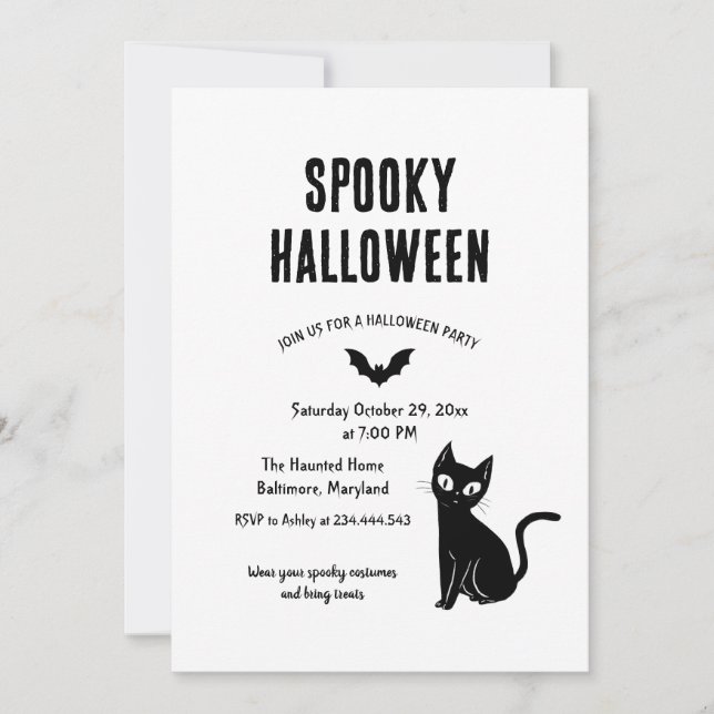Invitation Éffrayante Halloween Chat Witch (Devant)