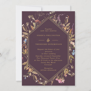 Invitation Eggplant Boho Fleur sauvage Gold Geo Mariage de ca