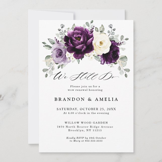 Invitation Eggplant Purple Plum Ivory White Boho Nous sommes  (Devant)