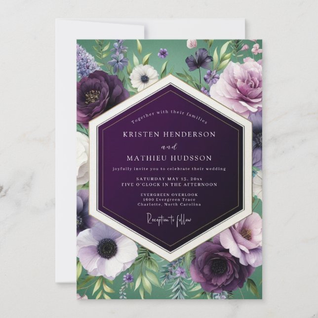 Invitation Eggplant Rich Botanical Wedding (Devant)