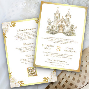 Invitation Église catholique en or blanc Tout en un mariage