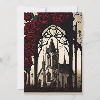 Invitation Église noire avec Roses rouges Mariage gothique