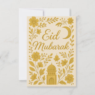 Invitation Eid Moubarak - Fleurs de mosquée blanches et dorée