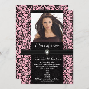 Invitation Elaborate Light Pink w/Black Damask Graduation