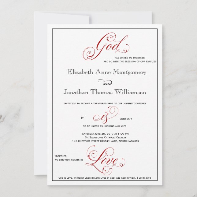 Invitation Elaborate Red Dieu est Amour Mariage chrétien (Devant)