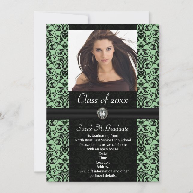 Invitation Elaborer la Graduation Vert clair Damas (Devant)