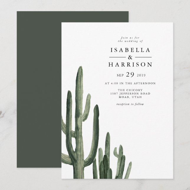 Invitation Eleanor - Minimal Saquaro Cactus Desert Mariage In (Devant / Derrière)