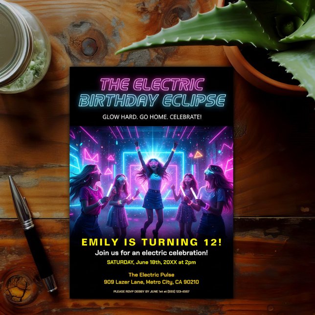 Invitation Electric Birthday Neon Glow Party (Créateur téléchargé)
