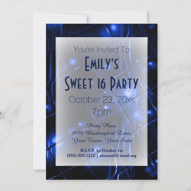 Invitation Electric Blue Black White Sweet 16 Anniversaire (Devant)