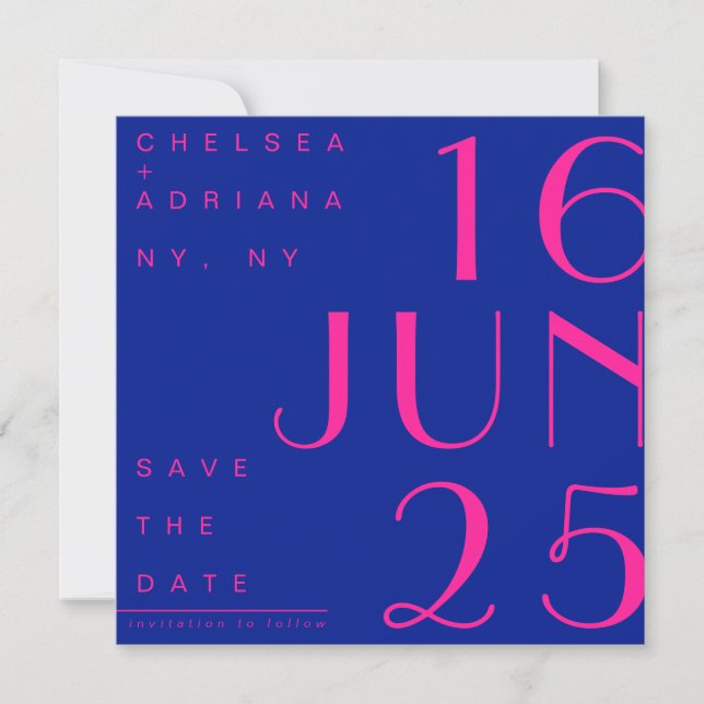 Invitation Electric Blue Hot Pink tendance moderne Enregistre (Devant)