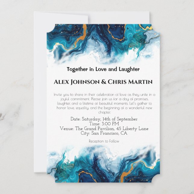 Invitation Elégance Abstraite LGBTQ Or Turquoise bleu profond (Devant)