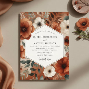 Invitation Élégance Automnale de Mariage aux Fleurs Orange Br