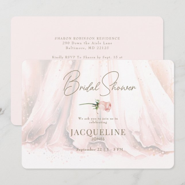 Invitation Elegance Blush Rose Mariage Fête des mariées robe  (Devant / Derrière)