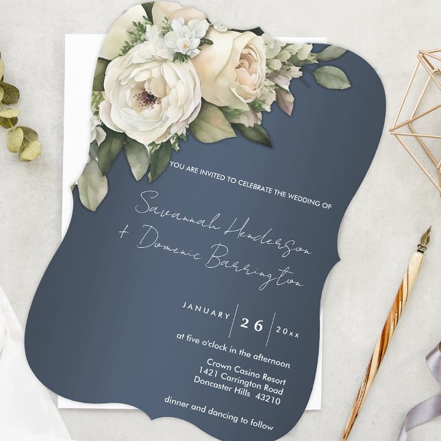 Invitation Élégance bohème Curved Dusty Mariage bleu (Créateur téléchargé)
