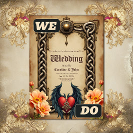 Invitation Elégance celtique avec coeur et ailes.